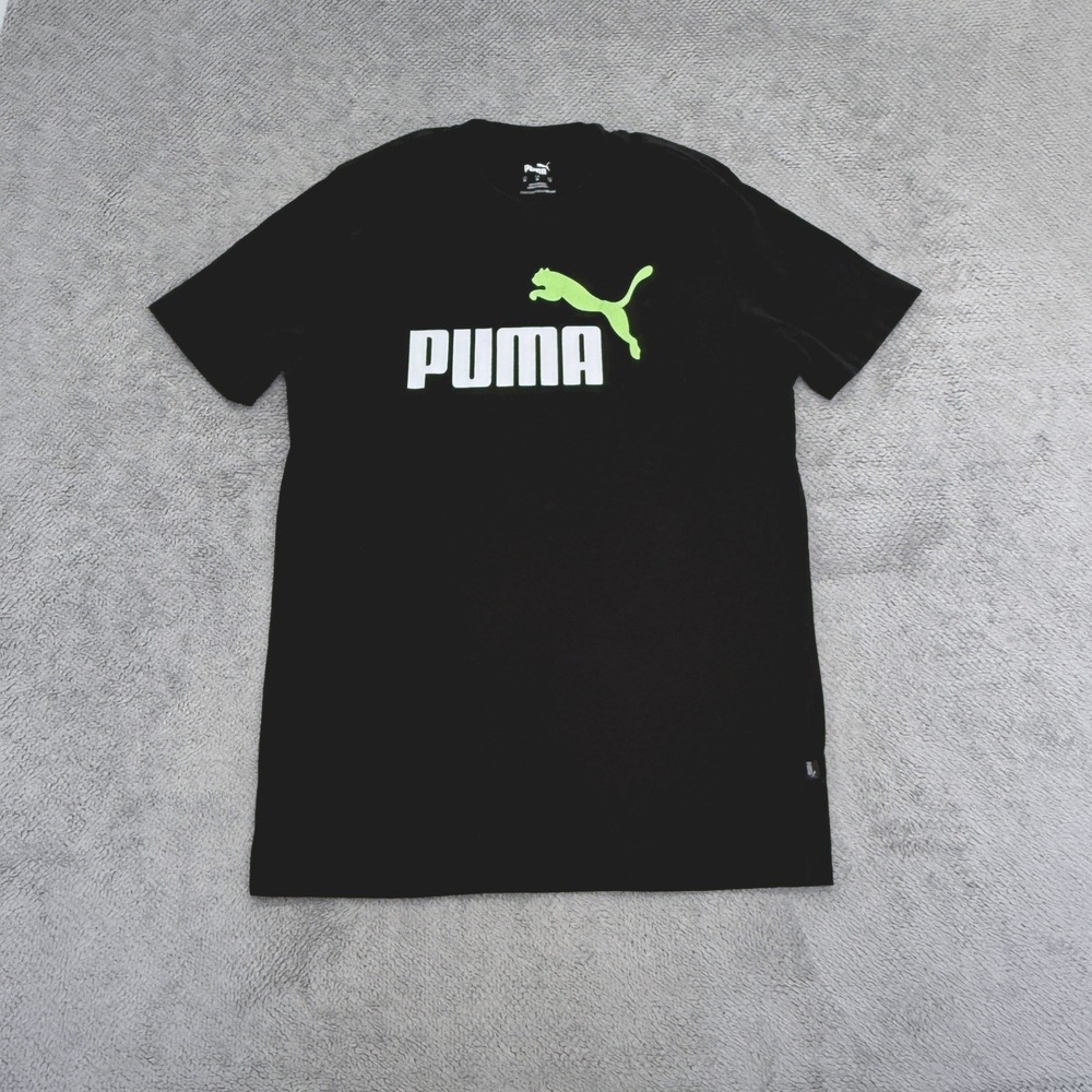 Puma T-Shirt Mens M Black Lime Green Graphic Logo Short Sleeve Tee